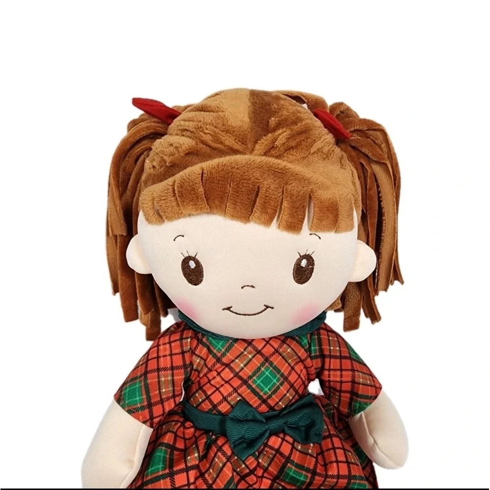 Plush Rag Doll Christmas Red Plaid Dress Bow Pigtails‎ Toy Holiday Plush